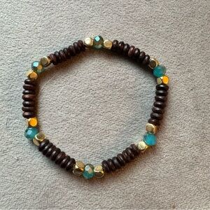 Handmade Beaded Bracelet with Wooden beads and Gold Accents